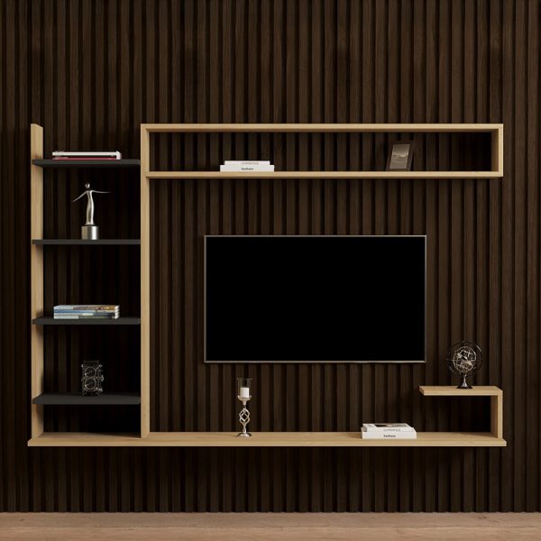 120 000546 3 Dilan pakoworld composite living room wall unit in oak-anthracite shade 180x29.60x121.80cmIndoor furniture > Living room sets
