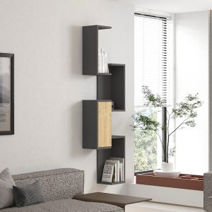 120 000555 2 Kongo pakoworld wall shelf in oak-anthracite shade 44x20x159cmIndoor furniture > Wall shelves