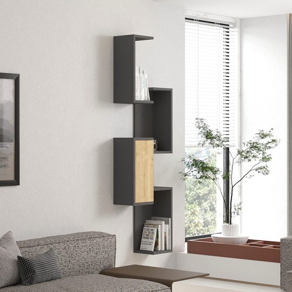 120 000555 2 Kongo pakoworld wall shelf in oak-anthracite shade 44x20x159cmIndoor furniture > Wall shelves