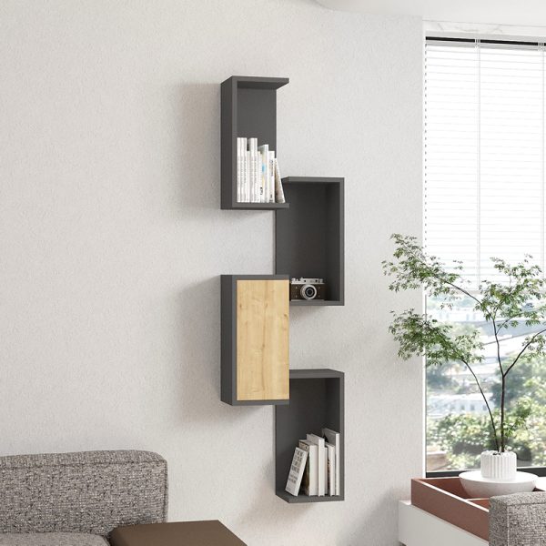 120 000555 Kongo pakoworld wall shelf in oak-anthracite shade 44x20x159cmIndoor furniture > Wall shelves