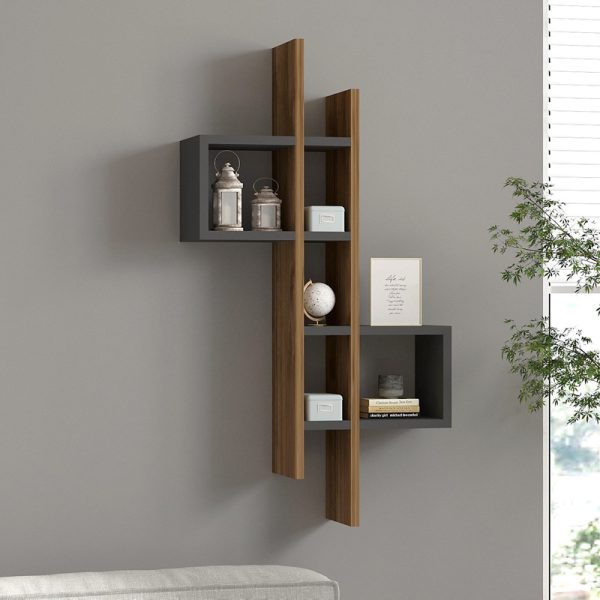 120 000565 Garel pakoworld wall shelf in walnut-anthracite shade 53.8x19.6x108cmIndoor furniture > Wall shelves