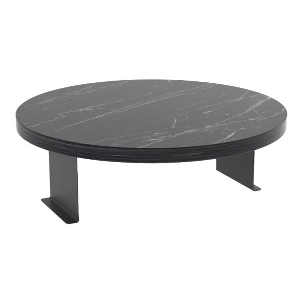 120 000592 Linea pakoworld side table in black marble finish with black metal legs D35.5x5cmIndoor furniture > Tables auxiliary