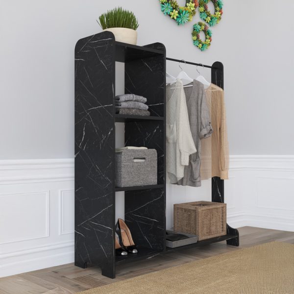 120 000608 Renesme pakoworld entrance furniture in black with marble look 106x45x128cmIndoor furniture > Entrance furniture