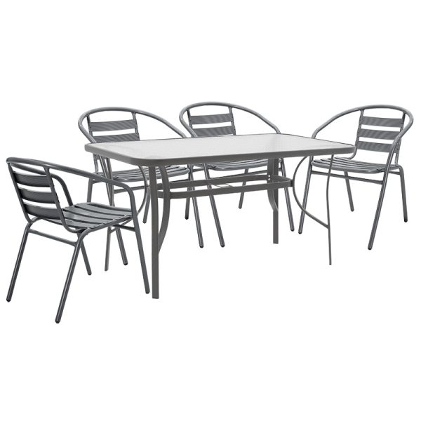 130 000050 Dining set 5pcs Ensure-Tade pakoworld metal-glass dark grey 140x80x70cmOutdoor furniture > Garden food table