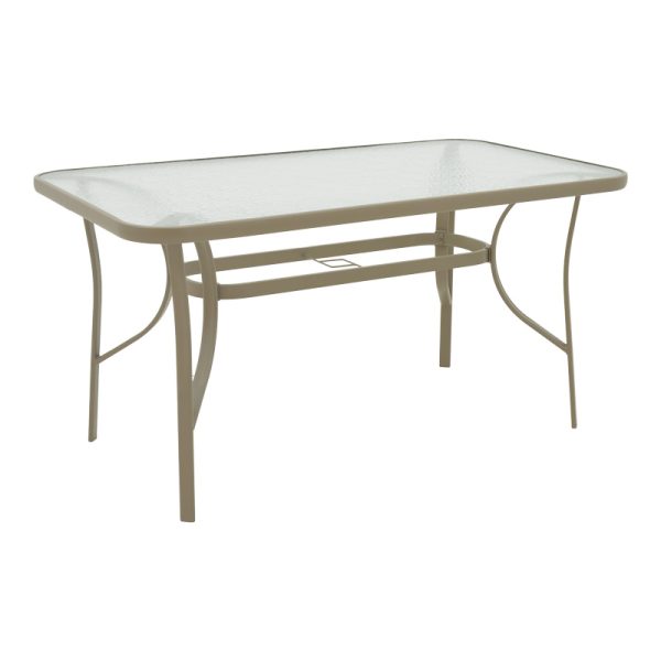 130 000157 4 Dining table Ensure-Calan pakoworld metal-glass in champagne color 140x80x70cmOutdoor furniture > Garden food table