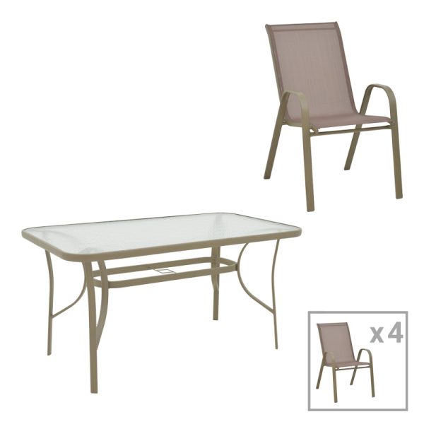 130 000157 Dining table Ensure-Calan pakoworld metal-glass in champagne color 140x80x70cmOutdoor furniture > Garden food table
