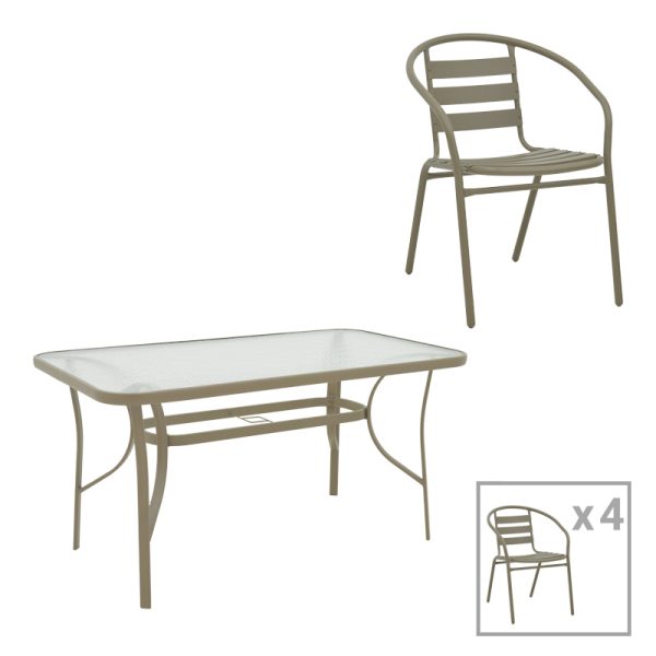130 000160 Dining table Tade-Ensure pakoworld 5pcs metal-glass in champagne color 140x80x70cmOutdoor furniture > Garden food table