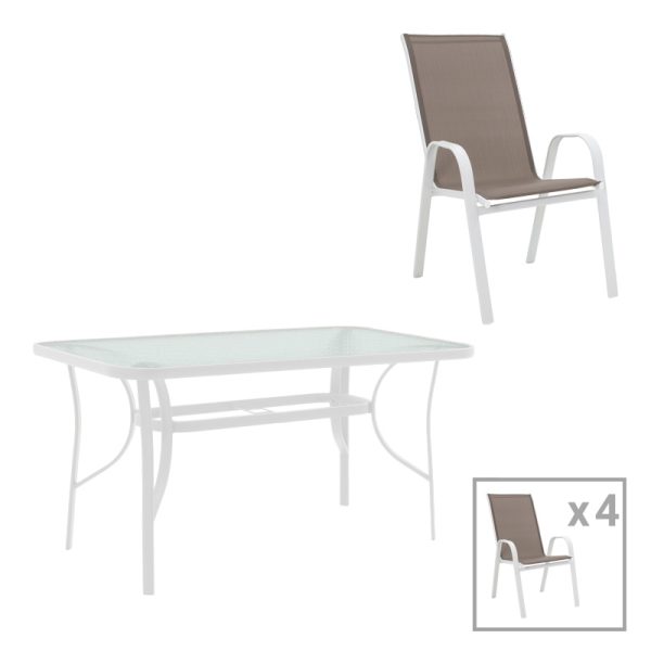 130 000166 Dining table Calan-Ensure pakoworld 5pcs metal-glass in white color 120x70x70cmOutdoor furniture > Garden food table