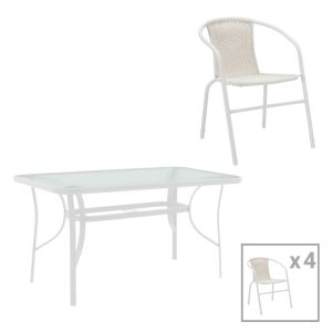 130 000167 Dining table Obbi-Ensure pakoworld 5pcs metal-glass in white color 120x70x70cmOutdoor furniture > Garden food table