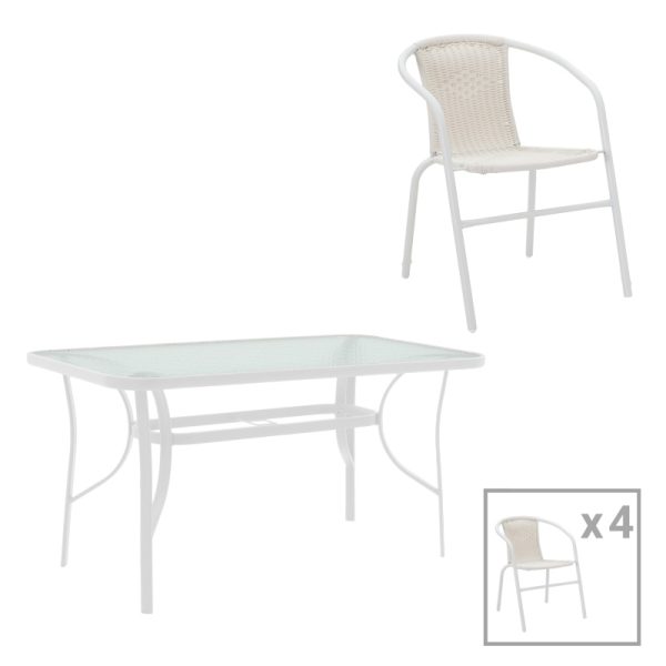 130 000167 Dining table Obbi-Ensure pakoworld 5pcs metal-glass in white color 120x70x70cmOutdoor furniture > Garden food table