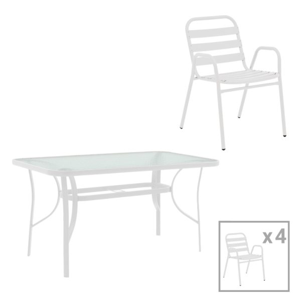 130 000168 Dining table Sussie-Ensure pakoworld 5pcs metal-glass in white color 120x70x70cmOutdoor furniture > Garden food table