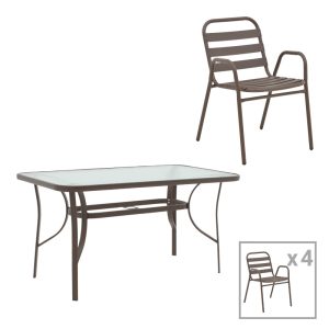 130 000169 Dining table Sussie-Ensure pakoworld 5pcs metal-glass in brown color 120x70x70cmOutdoor furniture > Garden food table