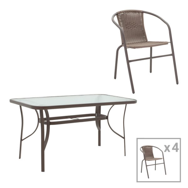 130 000171 Dining table Ensure-Obbi pakoworld 5pcs metal in brown shade 140x80x70cmOutdoor furniture > Garden food table