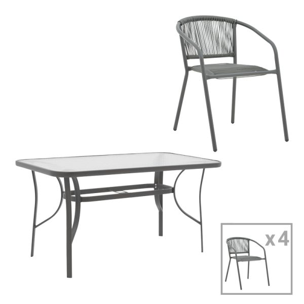 130 000173 Dining set 5pcs Ensure-Lindaria pakoworld metal-glass dark grey 140x80x70cmOutdoor furniture > Garden food table