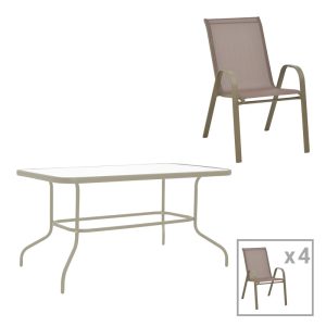 130 000175 Dining table Valor-Calan pakoworld set of 5 pieces metal champagne-glass 110x60x70cmOutdoor furniture > Garden food table