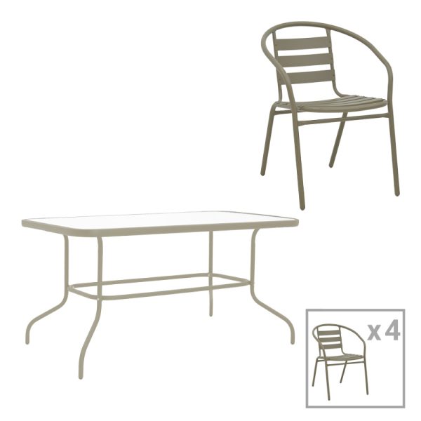 130 000178 Dining table Tade-Valor pakoworld 5pcs metal-glass in champagne color 110x60x70cmOutdoor furniture > Garden food table