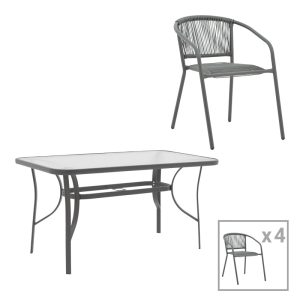 130 000181 Dining set 5pcs Ensure-Lindaria pakoworld metal-glass dark grey 120x70x70cmOutdoor furniture > Garden food table