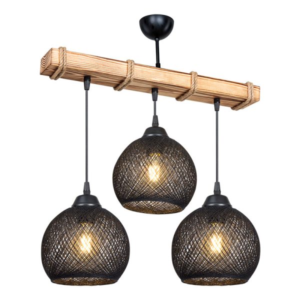 147 000065 2 Ceiling light Fiona pakoworld Ε27 black-natural 50x20x63cmBOHO CHIC > Luminaries