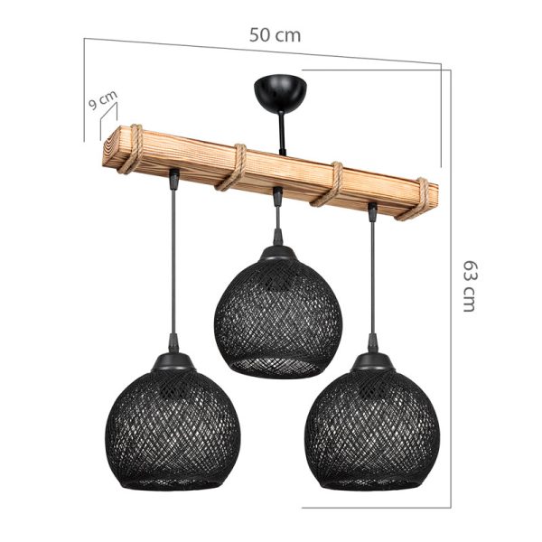 147 000065 3 Ceiling light Fiona pakoworld Ε27 black-natural 50x20x63cmBOHO CHIC > Luminaries