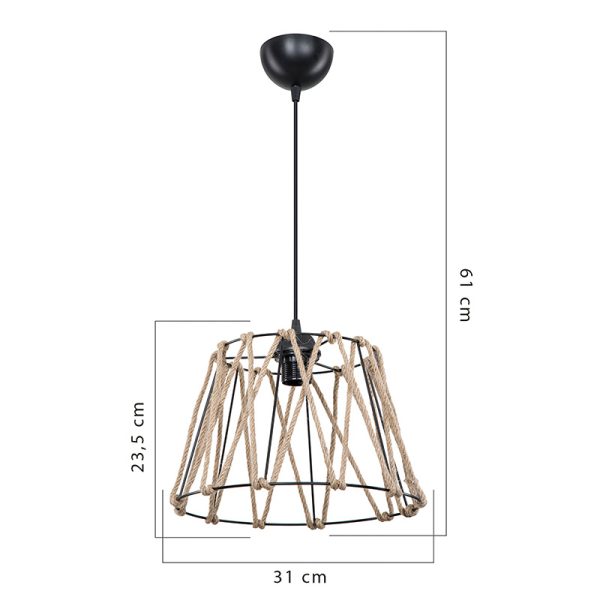 147 000097 3 Ceiling light PWL-1160 pakoworld E27 black-ropa 31x23.5cmBOHO CHIC > Luminaries
