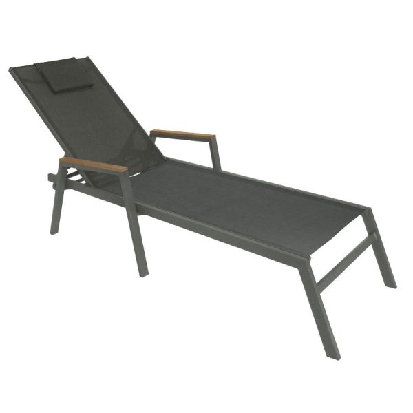 152 000014 Deckchair with arms Koby pakoworld aluminium-textilene anthraciteOutdoor furniture > Sunbeds