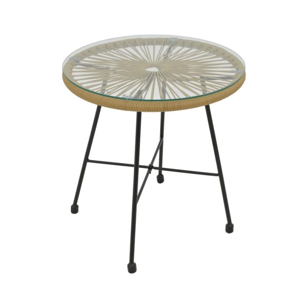 152 000040 2 Acapulco pakoworld table black metal - pe rattan in natural shade D50x50cmBOHO CHIC > Coffee Tables
