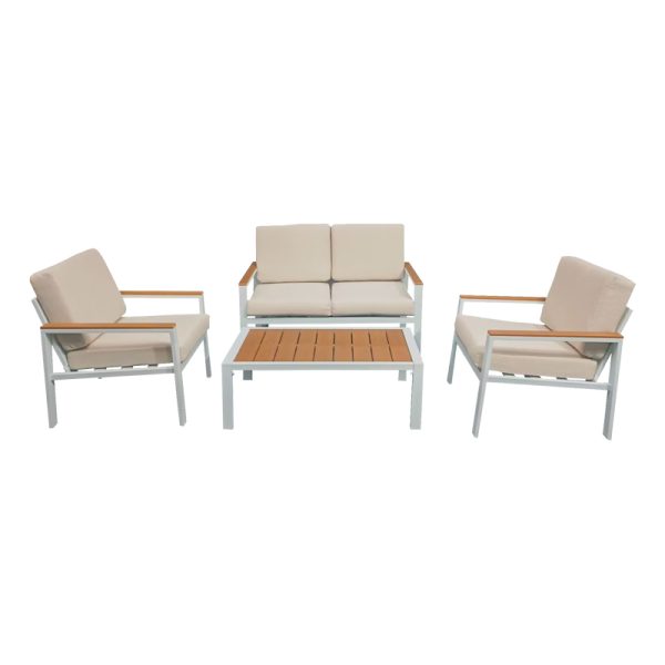152 000059 Garden lounge Fashionable pakoworld set 4pcs beige fabric-white aluminiumOutdoor furniture > Garden lounge sets