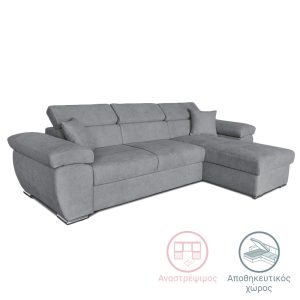 166 000008 Corner sofa-bed reversible Comy pakoworld fabric gray 286x160x75-90cmIndoor furniture > Cornered sofas