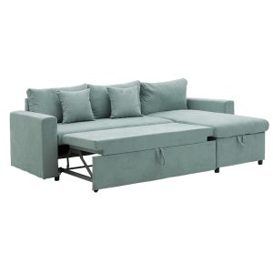 166 000017 2 Corner sofa-bed reversible Lilian pakoworld fabric green mint 225x148x81cmIndoor furniture > Cornered sofas