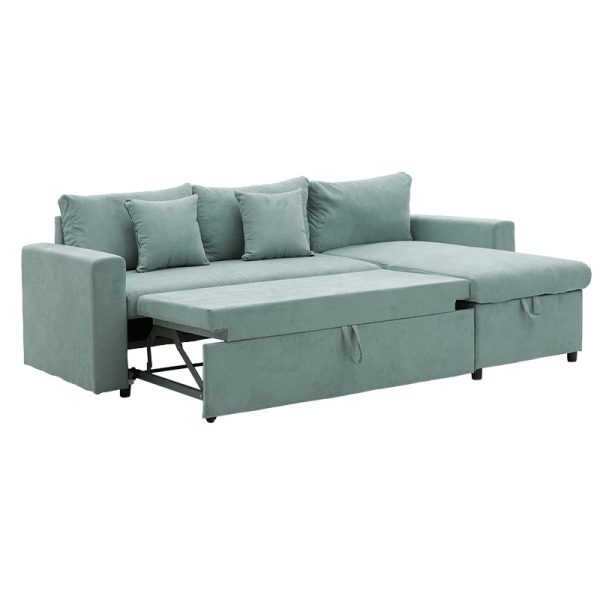 166 000017 2 Corner sofa-bed reversible Lilian pakoworld fabric green mint 225x148x81cmIndoor furniture > Cornered sofas