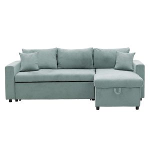 166 000017 3 Corner sofa-bed reversible Lilian pakoworld fabric green mint 225x148x81cmIndoor furniture > Cornered sofas