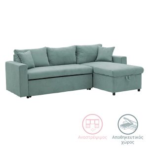 166 000017 Corner sofa-bed reversible Lilian pakoworld fabric green mint 225x148x81cmIndoor furniture > Cornered sofas