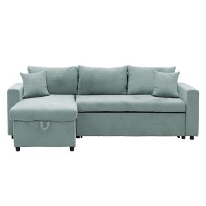 166 000017 4 Corner sofa-bed reversible Lilian pakoworld fabric green mint 225x148x81cmIndoor furniture > Cornered sofas