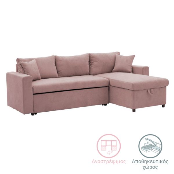 166 000019 Corner sofa-bed reversible Lilian pakoworld fabric rotten apple 225x148x81cmIndoor furniture > Cornered sofas