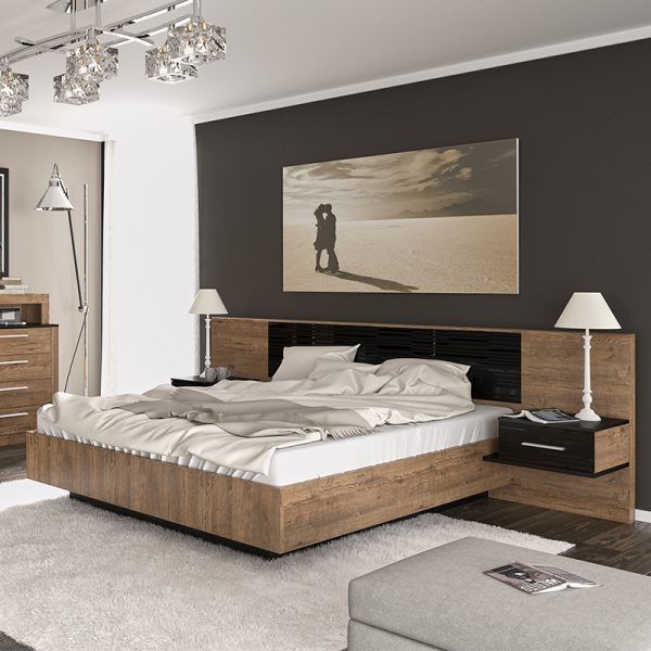 173 000012 2 Double Bed Romilly pakoworld color black gloss-walnut 160x200cmIndoor furniture > Beds