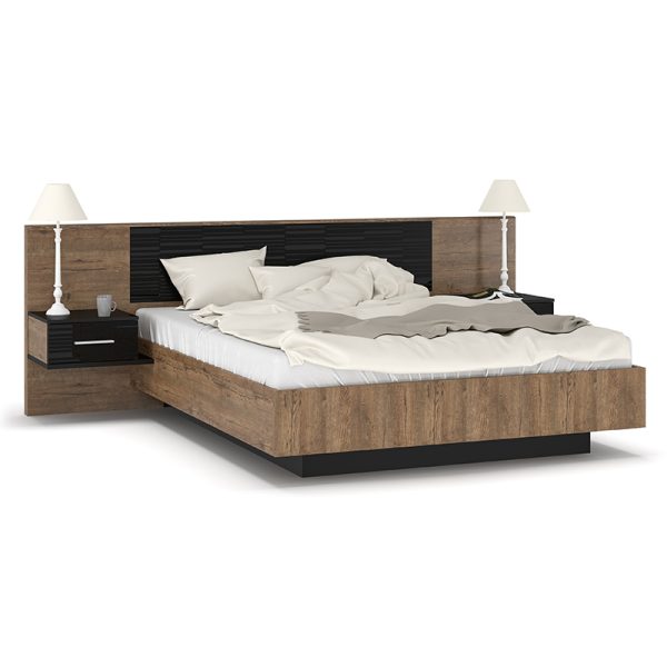 173 000012 Double Bed Romilly pakoworld color black gloss-walnut 160x200cmIndoor furniture > Beds