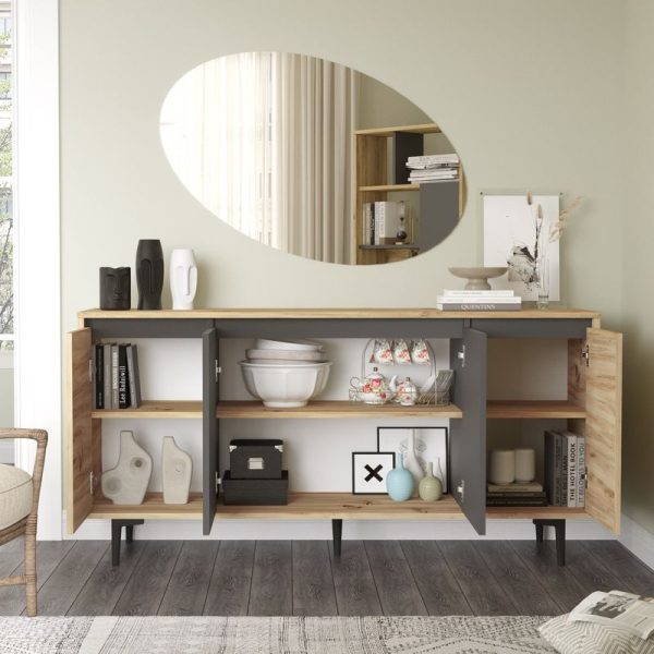176 000036 2 Sideboard Augusta pakoworld oak-anthracite 160x40x78.5cmIndoor furniture > Buffets