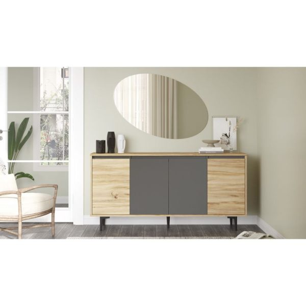 176 000036 3 Sideboard Augusta pakoworld oak-anthracite 160x40x78.5cmIndoor furniture > Buffets