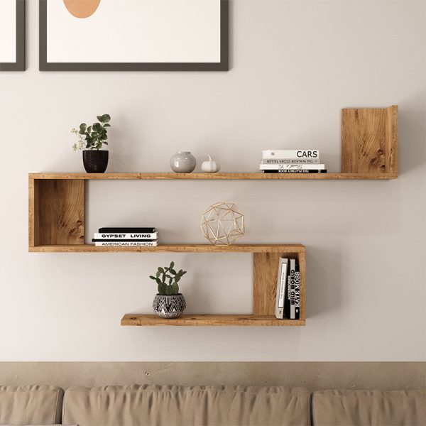 176 000080 2 Wall shelf Belinda pakoworld in sonoma color 120x14.5x71.4cmIndoor furniture > Wall shelves
