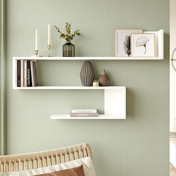 176 000081 2 Wall shelf Belinda pakoworld in white color 120x14.5x71.4cmIndoor furniture > Wall shelves