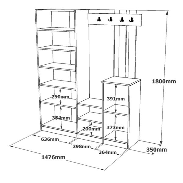 176 000129 2 Entrance unit Doorse pakoworld melamine dark grey-sonoma 147.5x35x180cmIndoor furniture > Entrance furniture