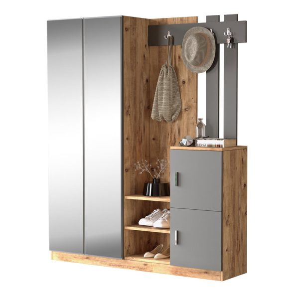 176 000129 Entrance unit Doorse pakoworld melamine dark grey-sonoma 147.5x35x180cmIndoor furniture > Entrance furniture