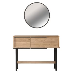 176 000150 2 Dressing table with mirror Wardio pakoworld melamine natural-black 100x29.5x76cmIndoor furniture > Drawers-consoles