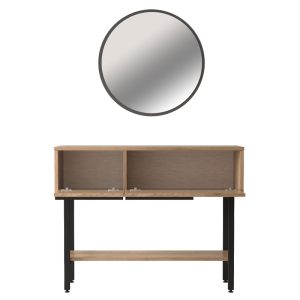 176 000150 3 Dressing table with mirror Wardio pakoworld melamine natural-black 100x29.5x76cmIndoor furniture > Drawers-consoles