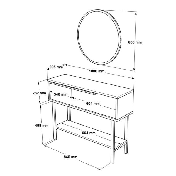 176 000150 4 Dressing table with mirror Wardio pakoworld melamine natural-black 100x29.5x76cmIndoor furniture > Drawers-consoles