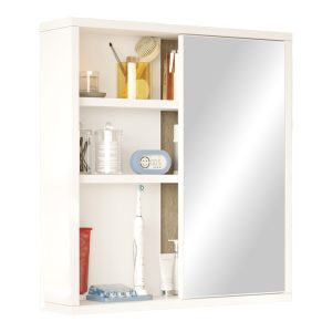 176 000197 Bagno bathroom cabinet with mirror pakoworld in white shade 60x14.5x63.6cmIndoor furniture > Home organization > Bathroom
