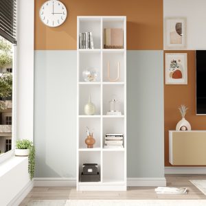 176 000199 2 Oteca 10-seat bookcase pakoworld in white shade 51.1x25.4x180cmIndoor furniture > Bookshelves