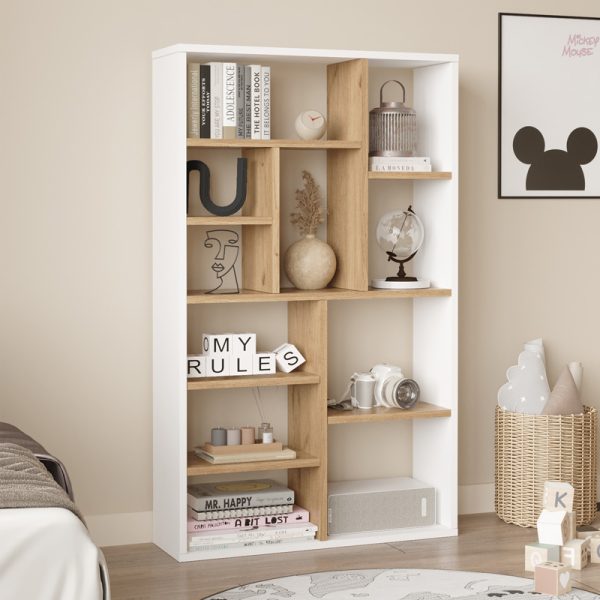 176 000200 Bookcase Boteca 10-seater pakoworld in natural-white shade 75x22x123.6cmIndoor furniture > Bookshelves