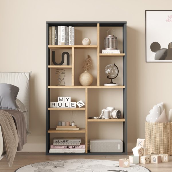 176 000201 2 Bookcase Boteca 10-seater pakoworld in natural-anthracite shade 75x22x123.6cmIndoor furniture > Bookshelves