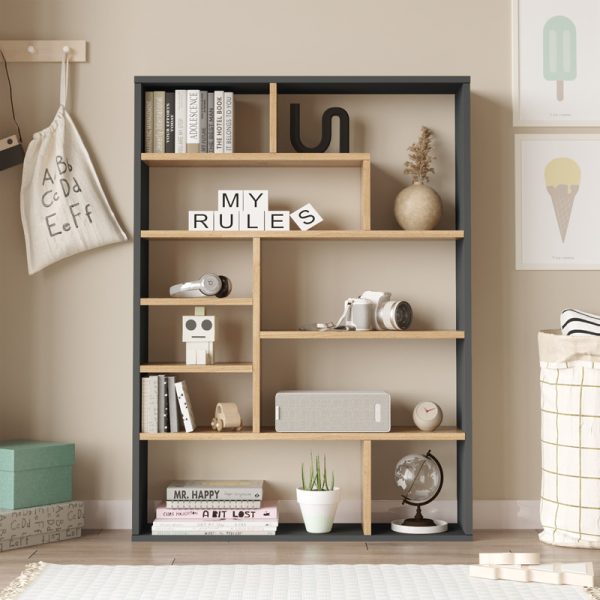 176 000203 2 Bookcase Decora pakoworld in natural-anthracite shade 90x22x123.6cmIndoor furniture > Bookshelves
